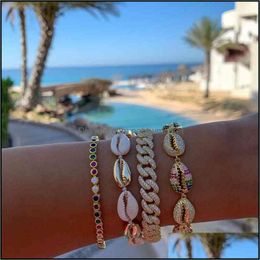 Bangle Bracelets Jewelry Selling Summer Beach Fashion Micro Pave Sparking Bling White Rainbow Cz Sea Shell Charm Bracelet 210408 Drop Delive