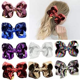 8" Large Grosgrain Ribbon Bow Sequin Hair Pins for Girls Woman Hair Accessories Alligator Clips Bowknot Hair Clips Barrette