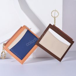 Fashionable Women's Wallet PU Leather Contrasting Colour Thin Short Small Coin Purse Multi-Card Zipper Keychain Card Holder