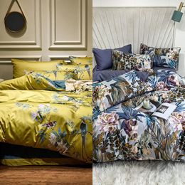 Hd Printed Birds Branch Printed Premium Egyptian Cotton Silky Soft Duvet Cover Family Size Us King Queen Size Bedding Set 4/6pcs C0223