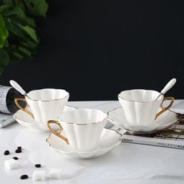 Cups & Saucers Ceramic Elegant Flower Bone Chinese Coffee Cup With Saucer Set White Porcelain Phnom Penh Office Tea Home Cafe