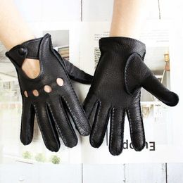 Deerskin Driving Driver Leather Gloves Men's Thin Hollow Breathable Spring and Summer Motorcycle Riding Manual Stitching H1022