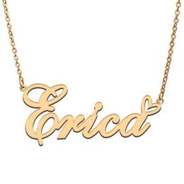 Pendant Necklaces Love Heart Erica Name Necklace For Women Stainless Steel Gold & Silver Nameplate Femme Mother Child Girls Gift