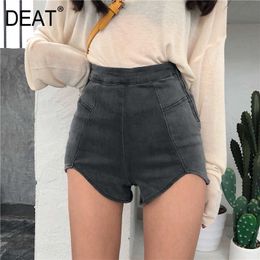 DEAT spring and summer fashion high waist slim elastic denim shorts female Zippers denim short pants WL16402L 210611