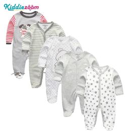 3/4/5Pcs/set Super Soft Cotton Baby Unisex Rompers Overalls Newborn Clothes Long Sleeve Roupas de bebe Infantis Boy clothing Set 210309