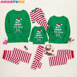 Family Matching Outfit Clothes Christmas Pajamas Set Mom and Daughter Full Sleeve Red White Green Stripes Sleepwear 210713