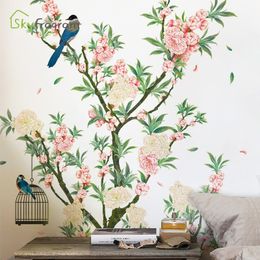 Creative flowers and birds sticker self-adhesive home wall decor bedroom living room house decoration stickers 210310