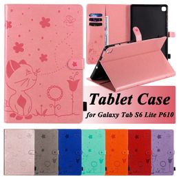 Shockproof Tablet Case for Samsung Galaxy Tab T290/T220/T500/T510/T590/P200/P610 Cat Bee Embossing PU Leather Flip Kickstand Protective Cover with Card Slots