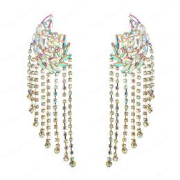 Exaggerated Crystal Tassel Earring for Woman Luxury Rhinestone Imitation Pearl Long Drop Earrings Girl Party Jewelry