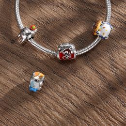 Silver Charm for Original Bracelet Women Pet Cat with Food Esurient Animal Diy Pendant Jewellery Making DIY Necklace Accessory Q0531