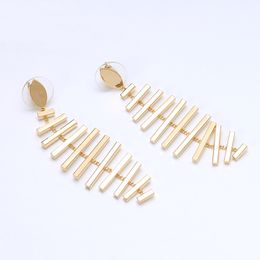 Wholesale-Unique Fishbone Geometrical Drop Earrings for Women Gold Colour Multi Bar Metal Earrings High Quality Factory