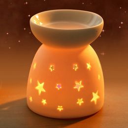Night Fragrance Lamp Ceramic Essence Oil Burner Candle Incense Aromatherapy Stove (Star)