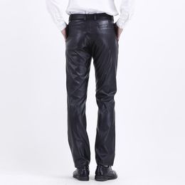 Summer Mens Business Slim Fit Stretchy Black Faux Leather Pants Male Elastic Tight Trousers PU Leather Shinny Pencil Pants for Man