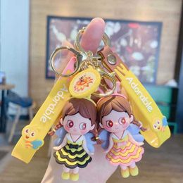 Cartoon bee keychain anime car accessories couple cute bags pendant creative small gifts G1019