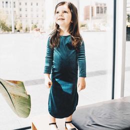 Baby Kids Girls Pleuche Split Dress Long Sleeve Dress Party Ball Gown Evening Bridesmaid Dresses Q0716