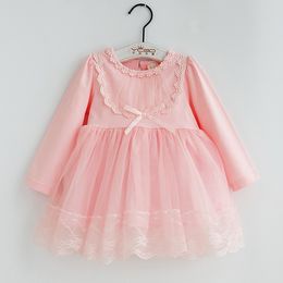 Girls Dress Autumn baby girls dress Kids long-sleeve dress Children Clothes Ball Gown 0-3Y pink white yellow Q0716