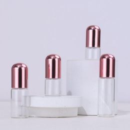 1ml 2ml 3ml 5ml Roller Perfume Bottles Empty Clear Glass Roll On Bottles For Essential Oils with Metal Roller Pink Metal Cap