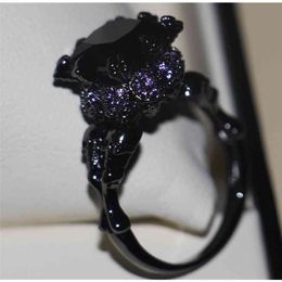 Victoria Wieck Cool Vintage Jewellery 10KT Black Gold Filled black AAA Cubic Zirconia Women Wedding Skull Band Ring Gift Size5-11 210701