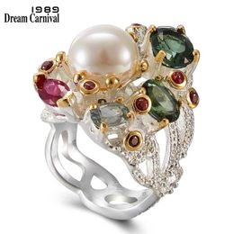 DreamCarnival1989 Beautiful Women Rings Two Tones Gorgeous Mixed Zirconia Pearl Jewellery Daily Wear Lover Gift Wholesale WA11693 211217