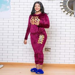 Cm.yaya plus size tracksuits xl-5xl letra impressão veludo mulheres definida camisola topo corredor calças terno tracksuit Dois pedaços conjuntos de fitness outfit