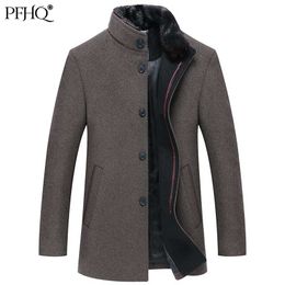 PFHQ Winter Men's Woolen Middle-aged And Elderly Business Casual Solid Color Thickened Stand Collar Trench Coat 21A5424 211122
