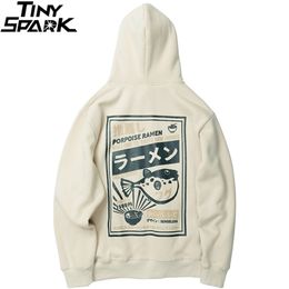 Japanese Harajuku Hoodie Sweatshirt Puffer Fish Print Mens Streetwear Hip Hop Hoodie Pullover Cotton New Hooded Sweatshirt 201020