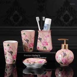 Bath Accessory Set Ceramic Bathroom Chinese Style Five-piece Tooth Brush Holder Toothpaste Decoration Accessories