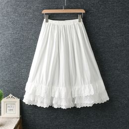 6 colors-- Japanese style lace ruffles hem wide lolita mori girl skirt cotton kawaii skirt saia 210310
