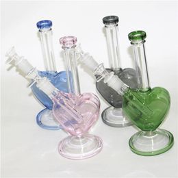 Heart Shape Pink Green Blue Color Hookahs Glass Bongs Water Pipes Oil Rig Dab Rigs with 14mm Smoking Dry Herb Bowls