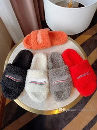 Winter womens Cartoon Slippers Hotel Bedroom Fashion Lazy Black White Letter Women Designer Shoes Sexy Flat Lady 100% Keep Warm Wool Flops