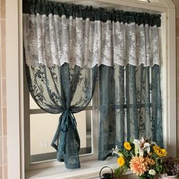 Curtain & Drapes Short American Pastoral Dark Green Coffee Half Double Lace Embroidered Sheer For Kitchen Cabinet Door