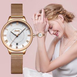 Wristwatches SUNKTA Fashion Watch Women Simple Casual Full Steel Ladies Watches Mesh Rose Gold Elegant Quartz Girl
