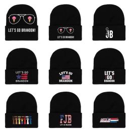 Let's Go Brandon Black Knitted Hat Winter Warm Letters Printed Fashion Crochet Hats Outdoor Sports Ski Cycling s Unisex Beanie Skull Caps