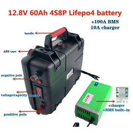 GTK 12V 60Ah rechargeable 4S8P 32700 LiFePo4 battery pack with smart bms for fish boat power supply + 10A charger