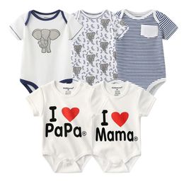 5pcs rompers 100% Cotton Infant Body Short Sleeve Clothing Jumpsuit Cartoon Printed baby Boy Girl clothes 210309