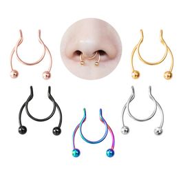 Nose Ring Fake Septum Piercing Stainless Steel Clip Hoop Nose Rings Gold Stud Sexy for Women Non Pierced Body Jewellery