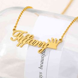 Designer Necklace Luxury Jewellery Drop Shipping Custom Crown Nameplate Initial letter Charm Handwriting Signature Pendants For Women Girls Gi