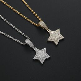 Pendant Necklaces Hip Hop Five-pointed Star Claw Setting CZ Stone Bling Iced Out Pendants For Men Rapper Jewelry