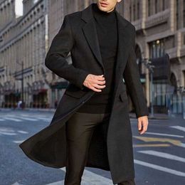 Spring autumn Winter Men Coats Woolen Solid Long Sleeve Jackets Fleece Men Overcoats Streetwear Fashion Long Trench Outerwear 211011