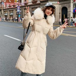 Aelegantmis Winter Loose Oversized Women Coat Fur Hooded Long Thicken Warm Padded Overcoat Ladies Casual Parkas Outwear 210607