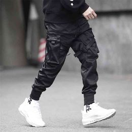 Prowow Men Ribbons Streetwear Cargo Pants Autumn Hip Hop Joggers Pants Overalls Black Fashions Baggy Pockets Trousers 210714