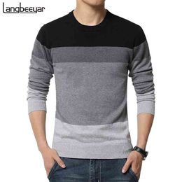 Autumn Fashion Brand Casual Sweater O-Neck Striped Slim Fit Knitting Mens Sweaters And Pullovers Pullover M-5XL 210812