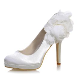 Scarpe eleganti con tacco alto e plateau da donna, da sposa, a spillo, con punta tonda, in raso, da sera, per feste formali, décolleté da donna