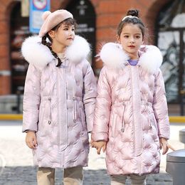 Large Real Fox Fur 2021 Girls Winter Jacket Hooded Warm White Duck Down Jacket Girls Medium Long Parkas Children Coat TZ660 H0909