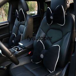 New Car Seat Headrest Pillow Cute Bow Velvet Neck Headrest Lumbar Pillow Soft Support Protector Cushion For Car Accessories