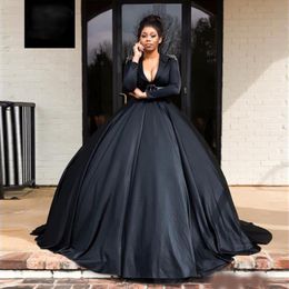 formal evening gowns with sleeves UK - Party Dresses Classical Black Women Formal Evening Wear Sexy V Neck Beaded Long Sleeves Aso Ebi Prom Gowns