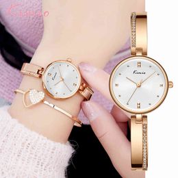 KIMIO 2021 Women es Luxury Rhinestone Fashion Square Rose Gold Ladies Quartz Watch Bracelet Set Female Clock