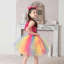 DHL Jojo Siwa Tutu Dress with Hair Bow Rainbow Girls Princess Dress Tulle Kids for girl in stock