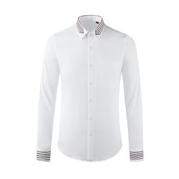 Men Shirt High Quality Cotton Long Sleeve Slim Casual Chemise homme Striped Embroidery Collar Shirts Men Plus Size