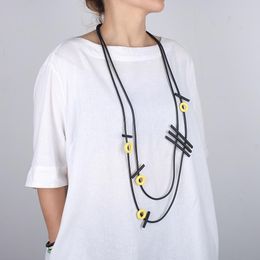Pendant Necklaces Gothic Layered Chain Black Necklace Vintage Yellow Wooden Beads Women Statement Rubber Jewellery Wood Neck